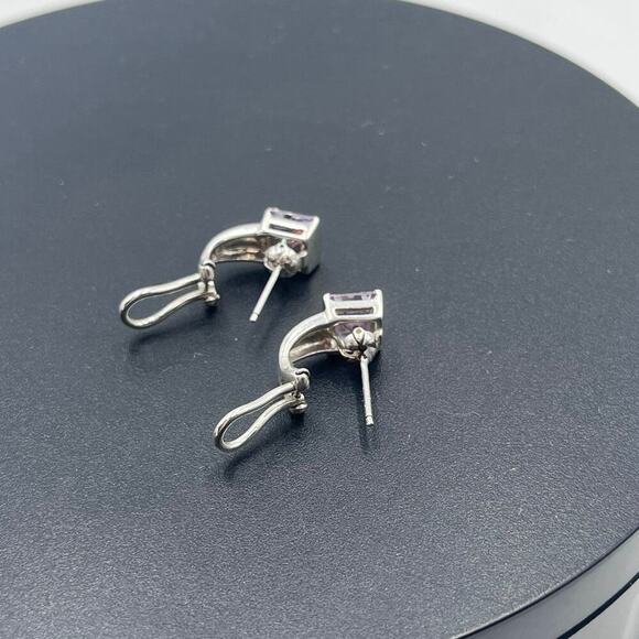 JJJ Thailand Sterling Silver Light Tanzanite Omega Closure Pierced Earrings - Picture 3 of 13